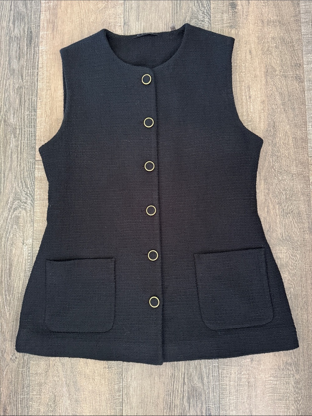Elie Tahari Black Textured Vest | Two Front Pockets | Size 8